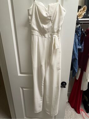 Strapless White Jumpsuit with Waist Tie